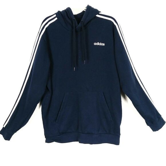 Adidas Navy & White Striped Hoodie w/Pocket - Picture 1 of 6